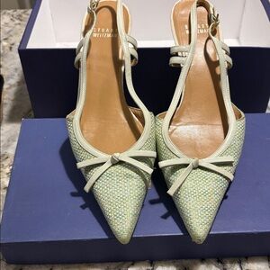 Stuart Weitzman Light Green Woven Pointed Slingback Flats